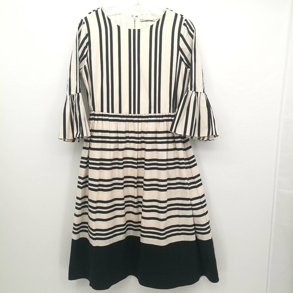 Alice + Olivia Black and White Striped Midi Dress